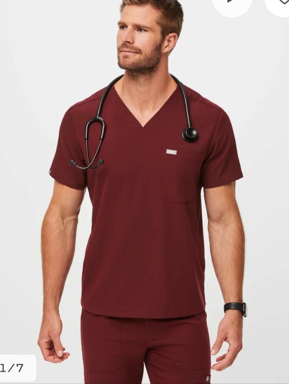 Figs Men's Chisec V-Neck Scrub Top Burgundy XXL